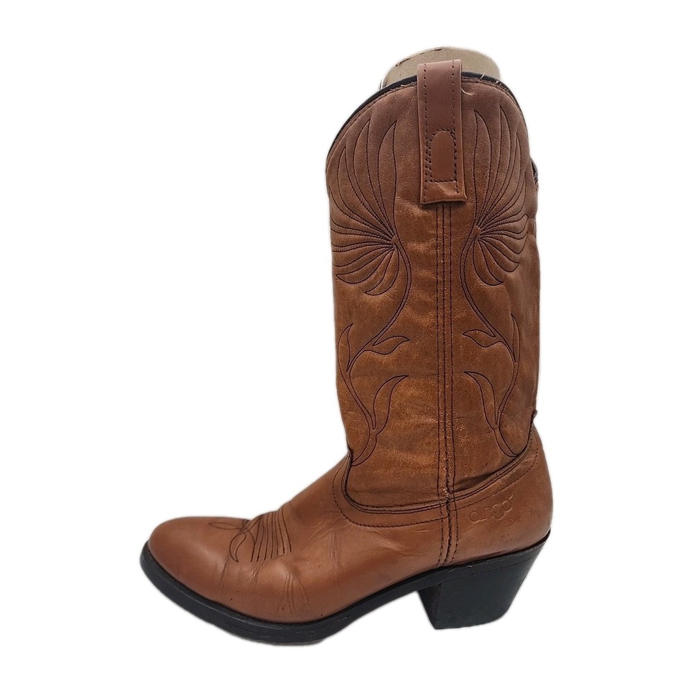 ACME Dingo Tan Western Floral Embroidered Pattern Cowboy Boots Sz 10.5 D